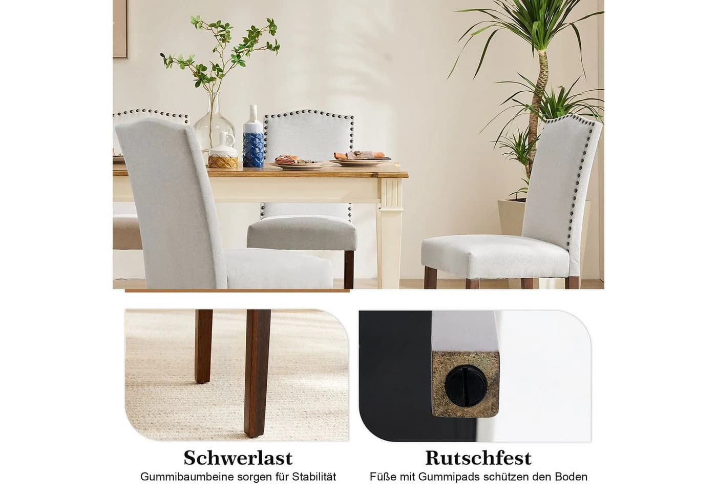 DUMOS Esszimmerstuhl Set Gepolstert mit Holzrahmen Grau/Weiß/Braun - Bild 5