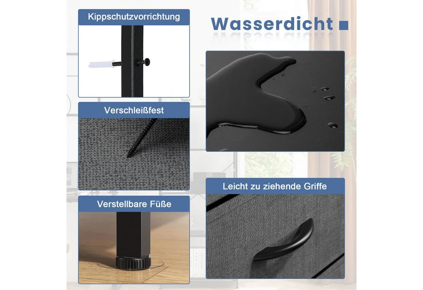 DUMOS Schubkastenkommode Grau Stoffschubladen Stauraumschrank - Bild 3