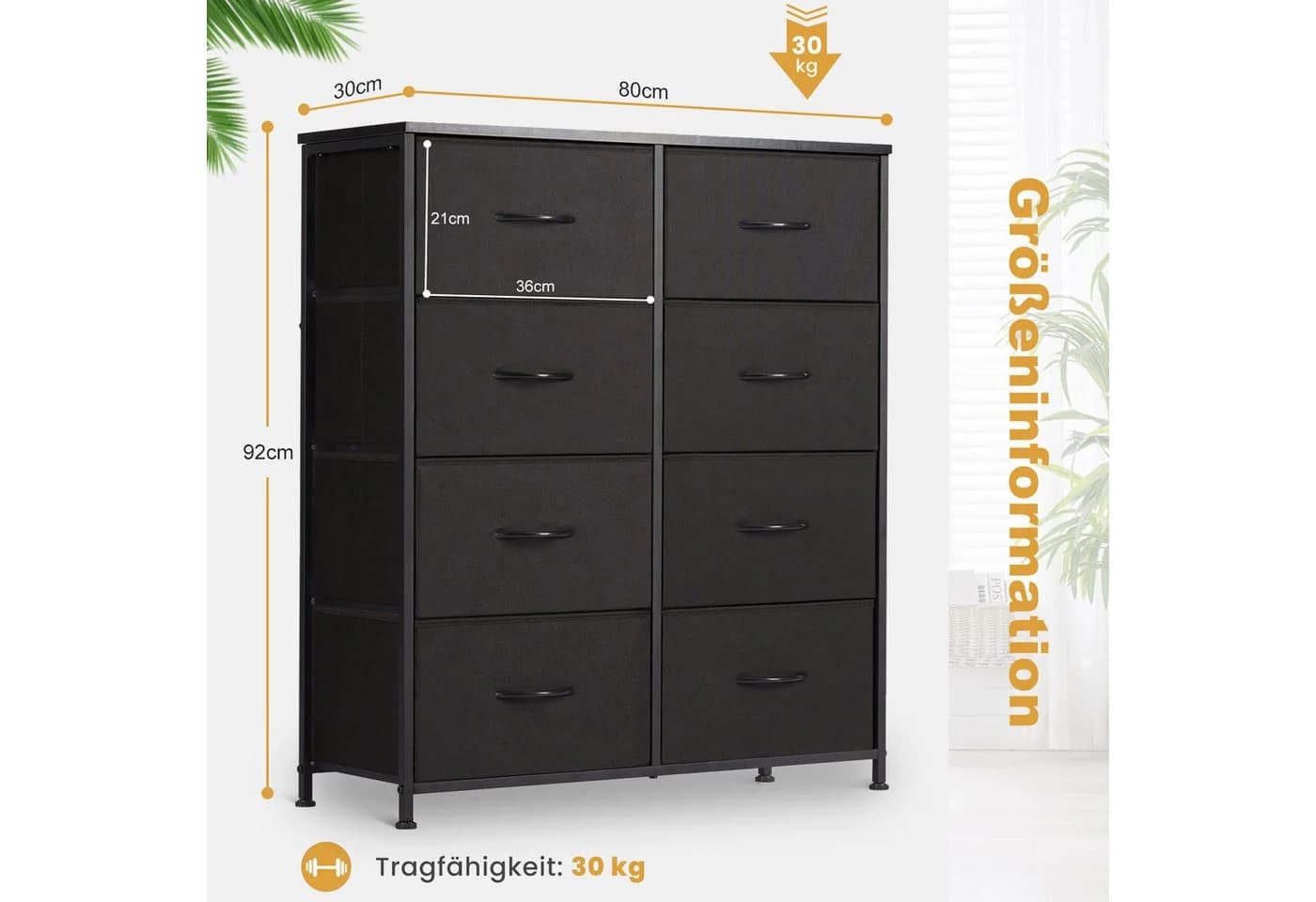 DUMOS Schubkastenkommode mit Stoffschubladen Schwarz