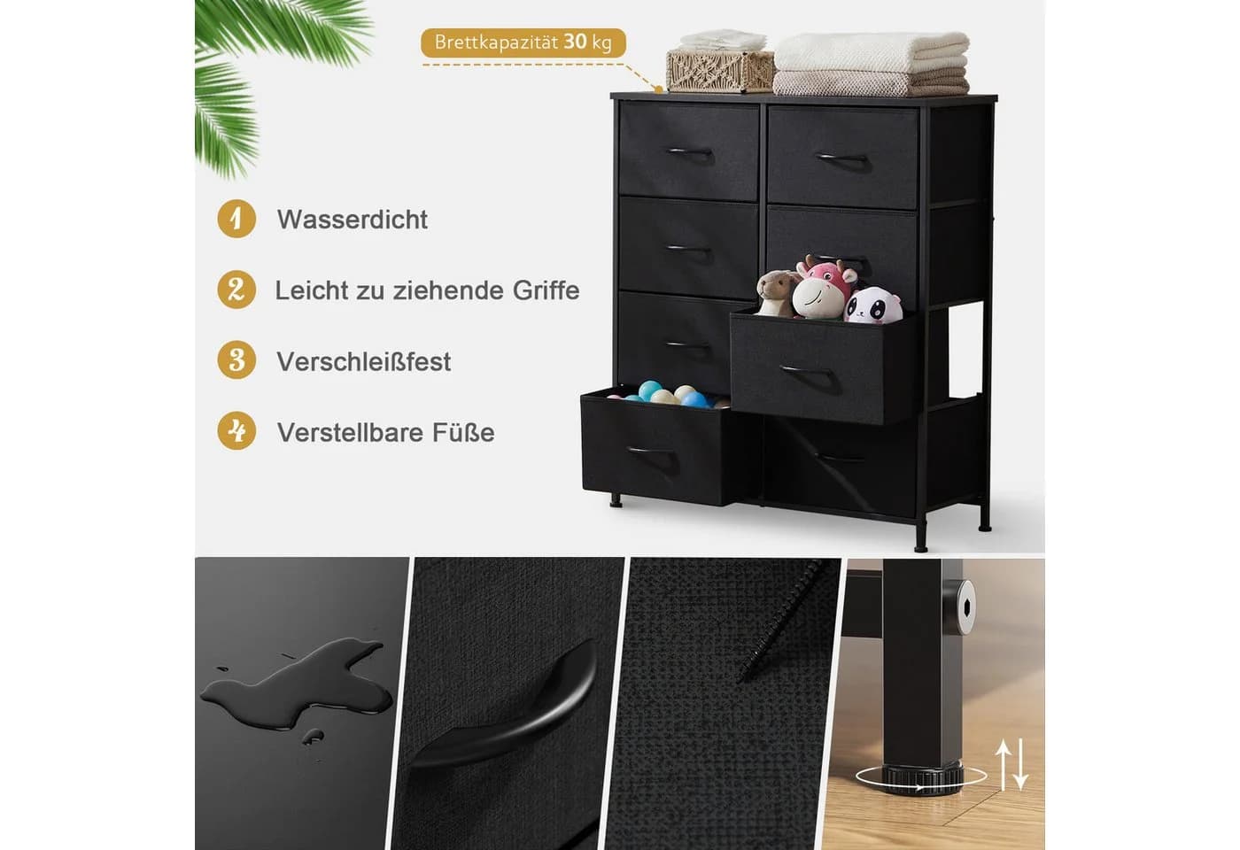 DUMOS Schubkastenkommode mit Stoffschubladen Schwarz - Bild 4