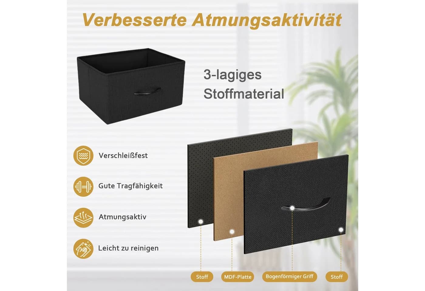 DUMOS Schubkastenkommode mit Stoffschubladen Schwarz - Bild 5