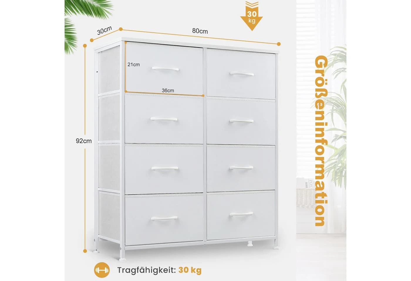 DUMOS Schubkastenkommode 4 Schubladen Weiß Vlies & Holz