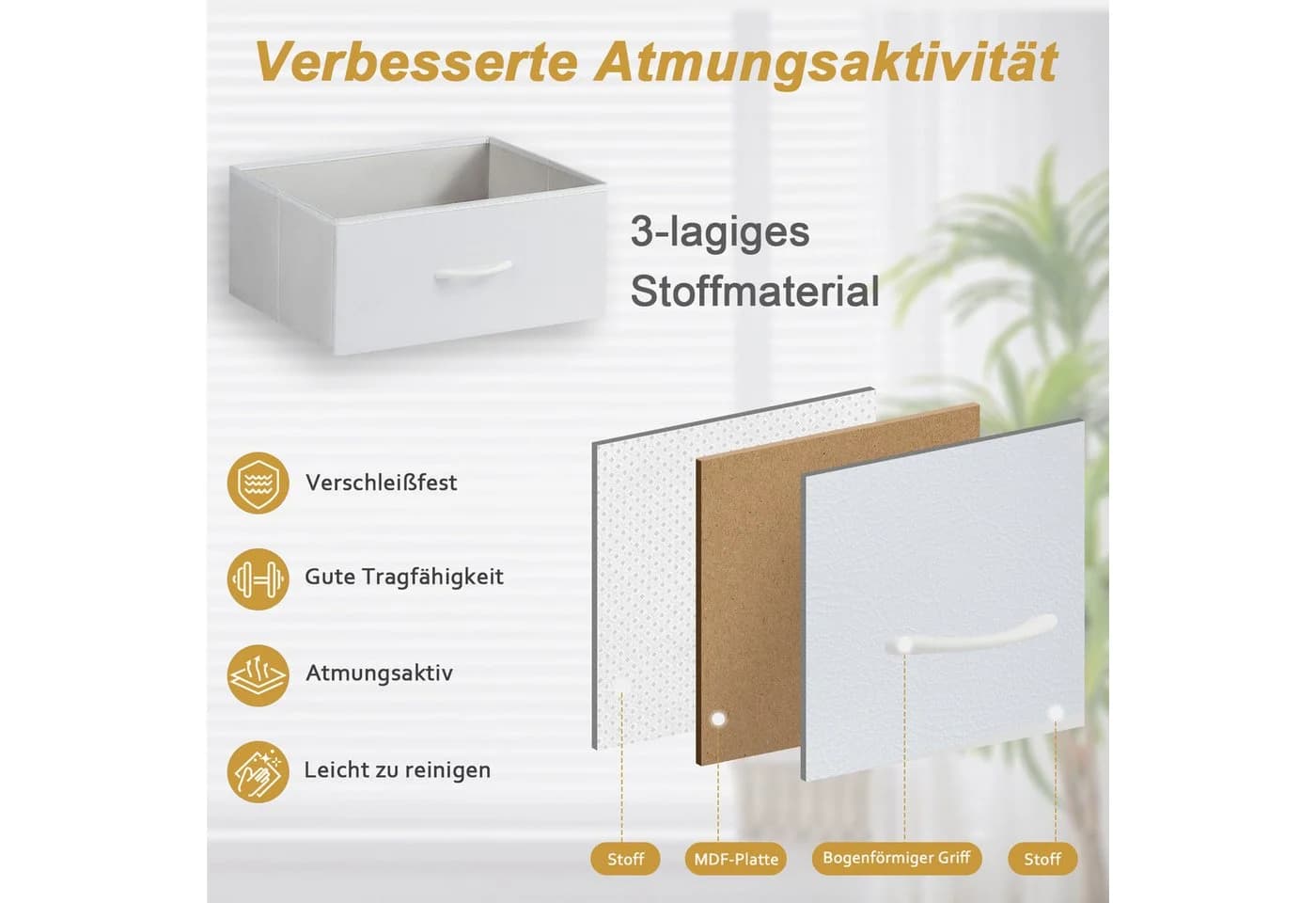 DUMOS Schubkastenkommode 4 Schubladen Weiß Vlies & Holz - Bild 5