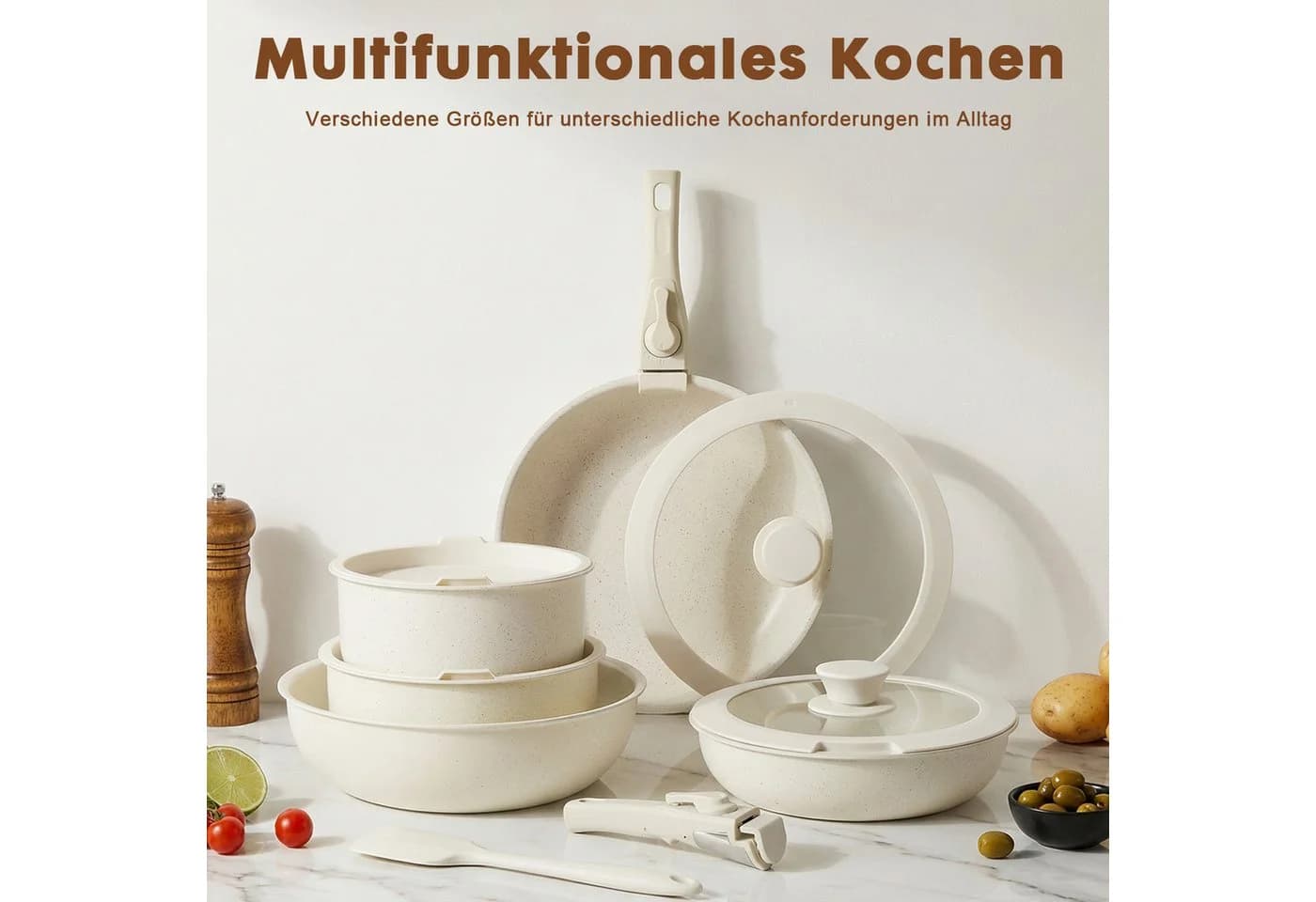DUMOS Topf-Set 12-tlg. für Induktion mit abnehmbaren Griffen