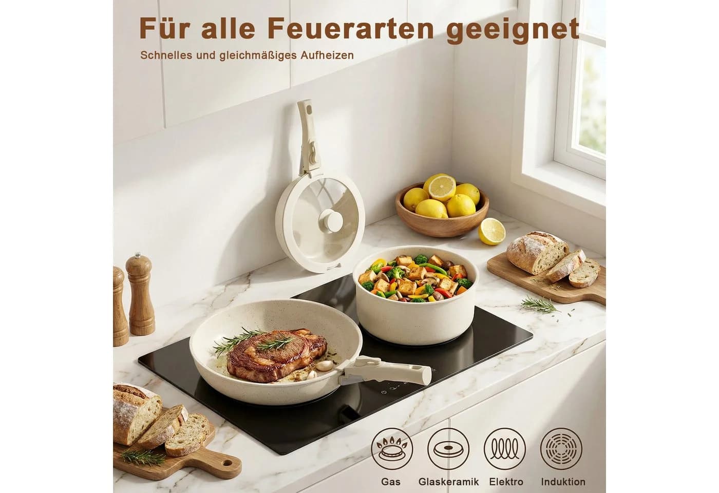 DUMOS Topf-Set 12-tlg. für Induktion mit abnehmbaren Griffen - Bild 4