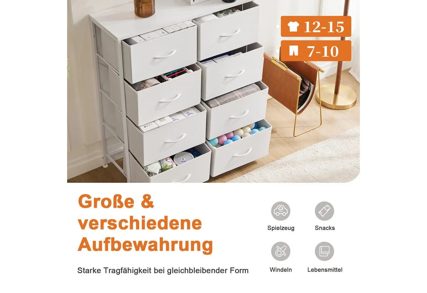DUMOS Schubkastenkommode 8 Schubladen Stoffkommode