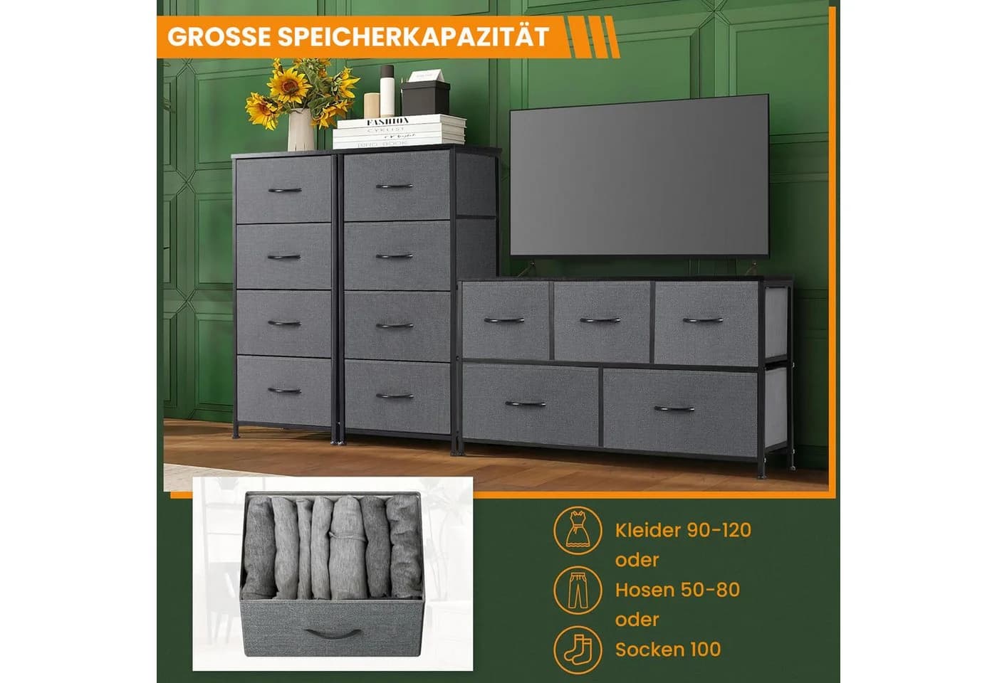 DUMOS Schubkastenkommode Stoffkommode mit Schubladen, Aufbewahrungsschrank, mit 4,5,7,8,9 Schubladen für geschlossenen Stauraum - Bild 3