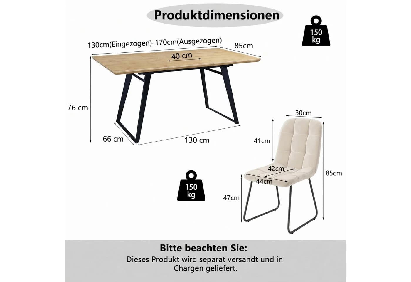Jiexi Essgruppe ausziehbar mit Samtstühlen Eiche-Optik - Bild 3