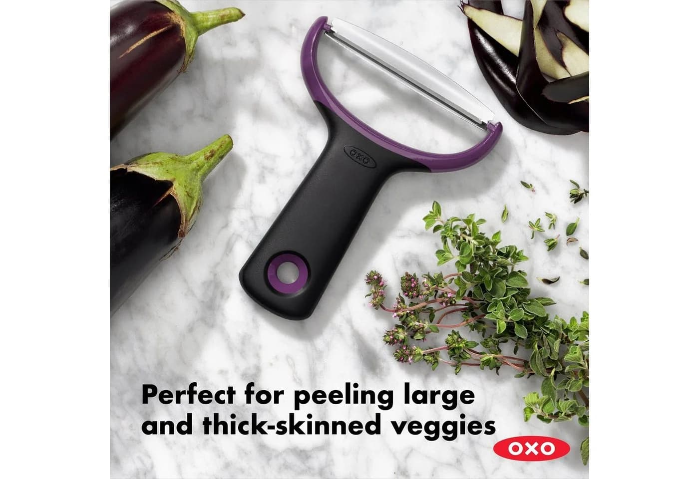 OXO GOOD GRIPS Großer Gemüseschäler Lila Schwarz Edelstahl - Bild 4