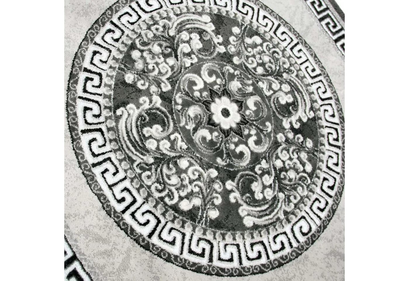 Carpetia Orientalischer Teppich mit Bordüre & Glitzergarn Creme Grau