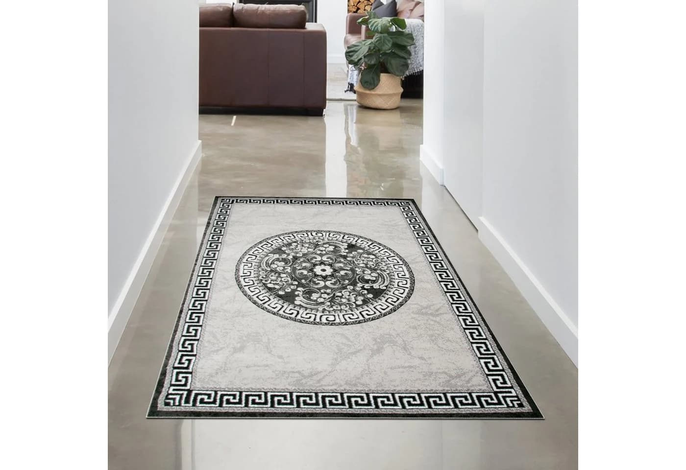 Carpetia Orientalischer Teppich mit Bordüre & Glitzergarn Creme Grau - Bild 2