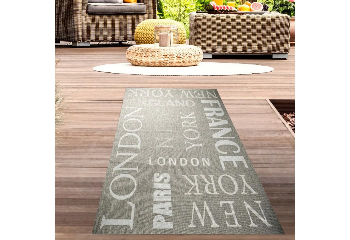 Carpetia Küchenläufer Sisal-Optik New York London Paris Grau/Weiß