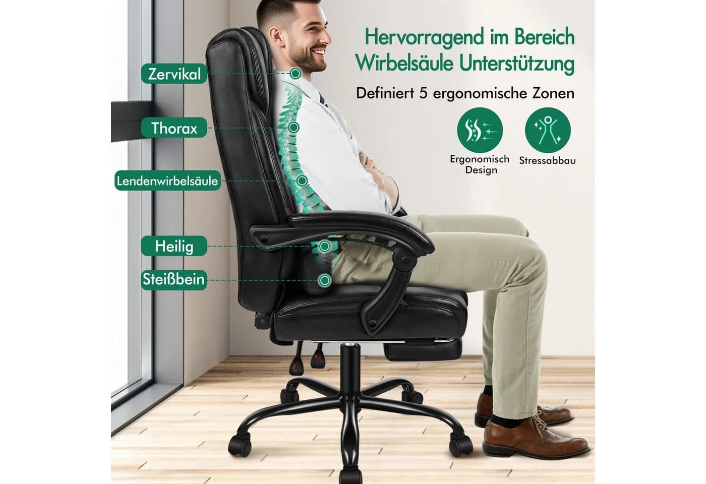 ALFORDSON Bürostuhl Ergonomisch Schwarz 150°-Neigung - Bild 3