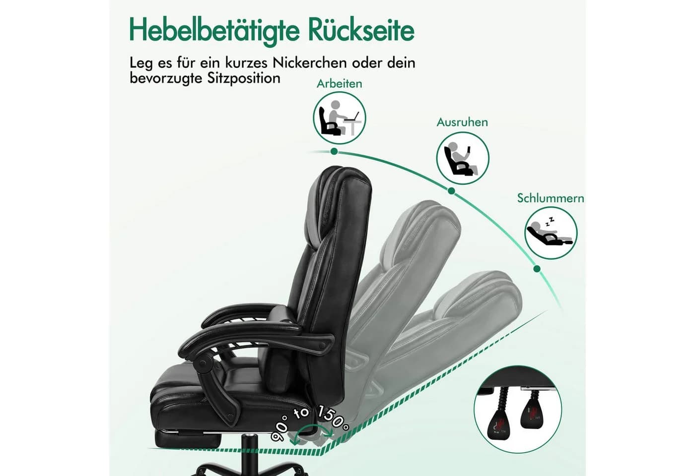 ALFORDSON Bürostuhl Ergonomisch Schwarz 150°-Neigung - Bild 4