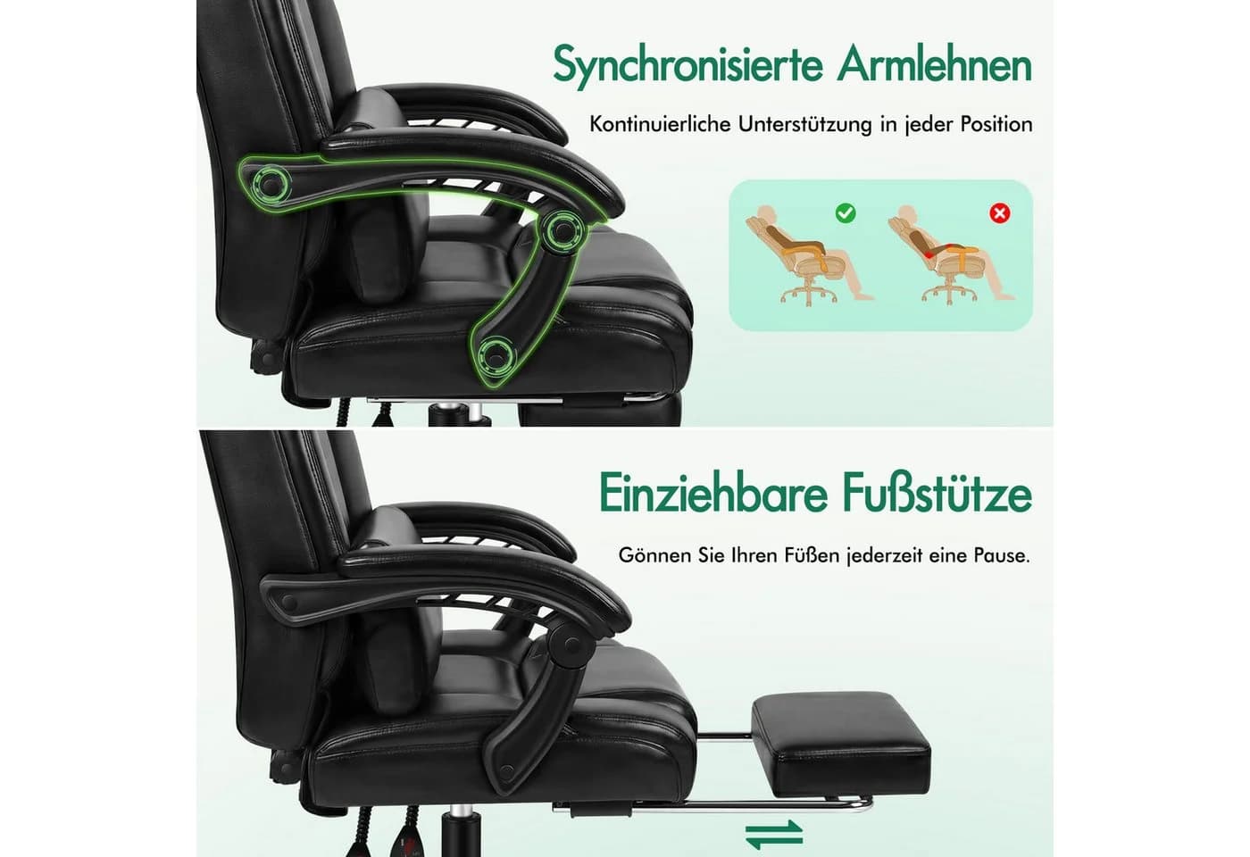 ALFORDSON Bürostuhl Ergonomisch Schwarz 150°-Neigung - Bild 5