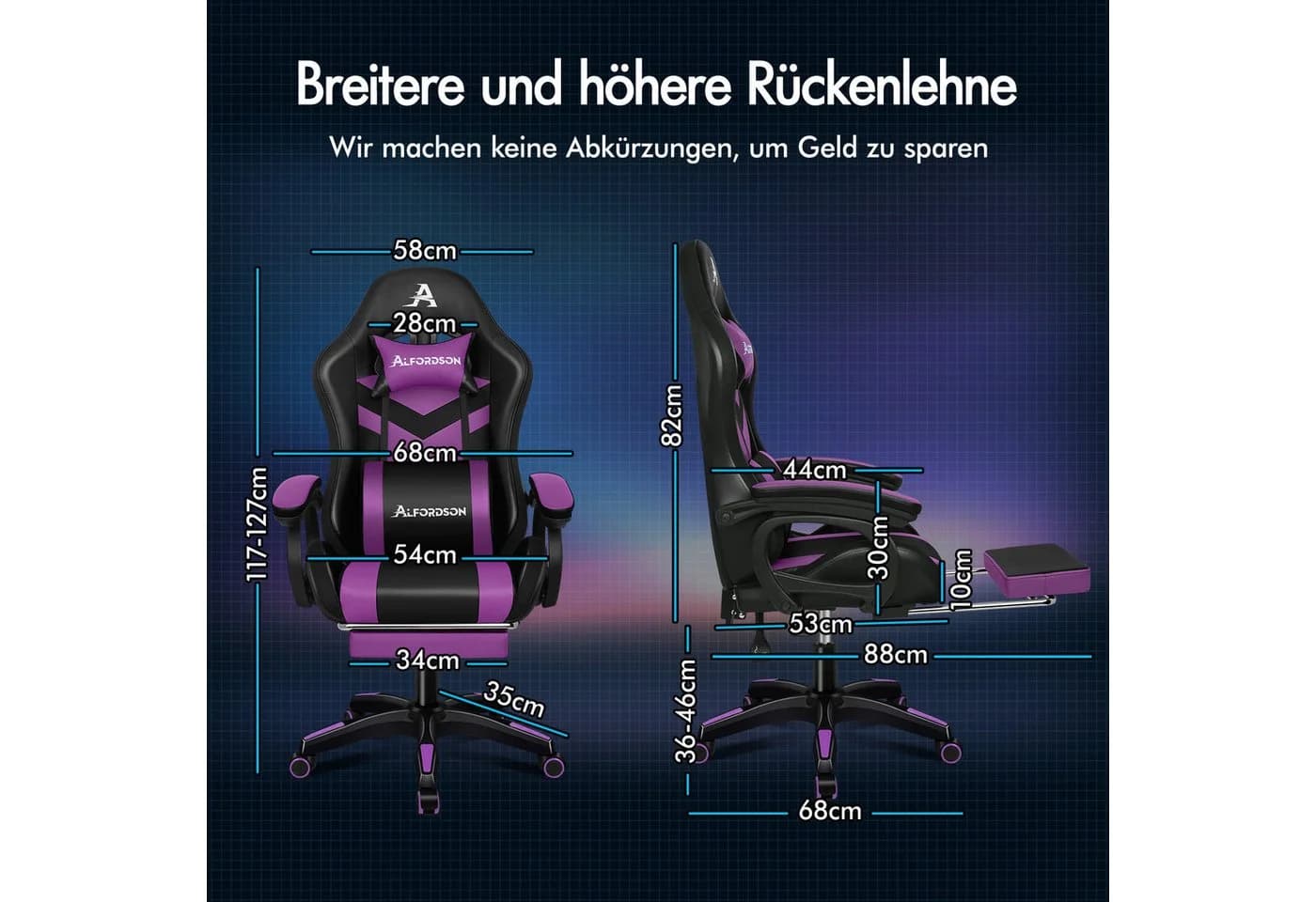 ALFORDSON Gaming-Stuhl Ergonomisch Lila 8-Punkt-Massage