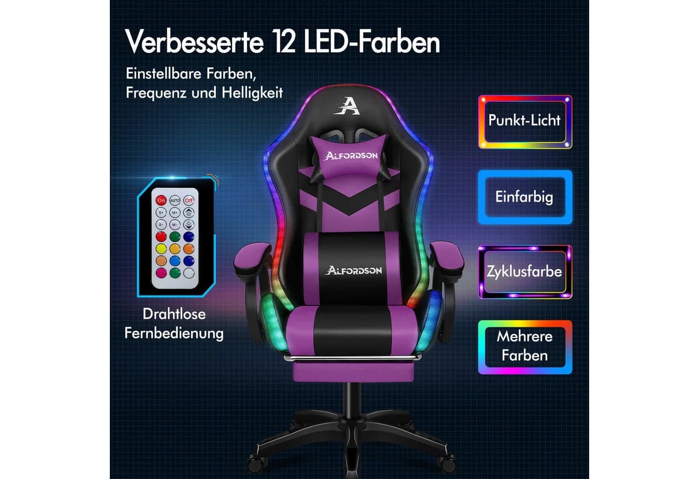 ALFORDSON Gaming-Stuhl Ergonomisch Lila 8-Punkt-Massage - Bild 3