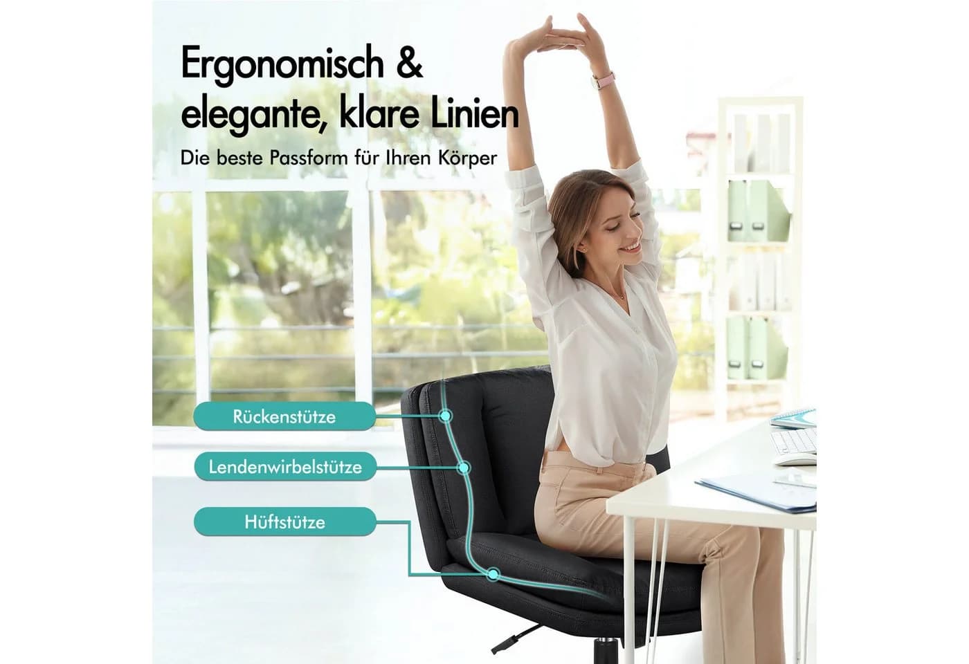 ALFORDSON Bürostuhl ohne Armlehnen Leinen Schwarz/Rosa/Weiß - Bild 5