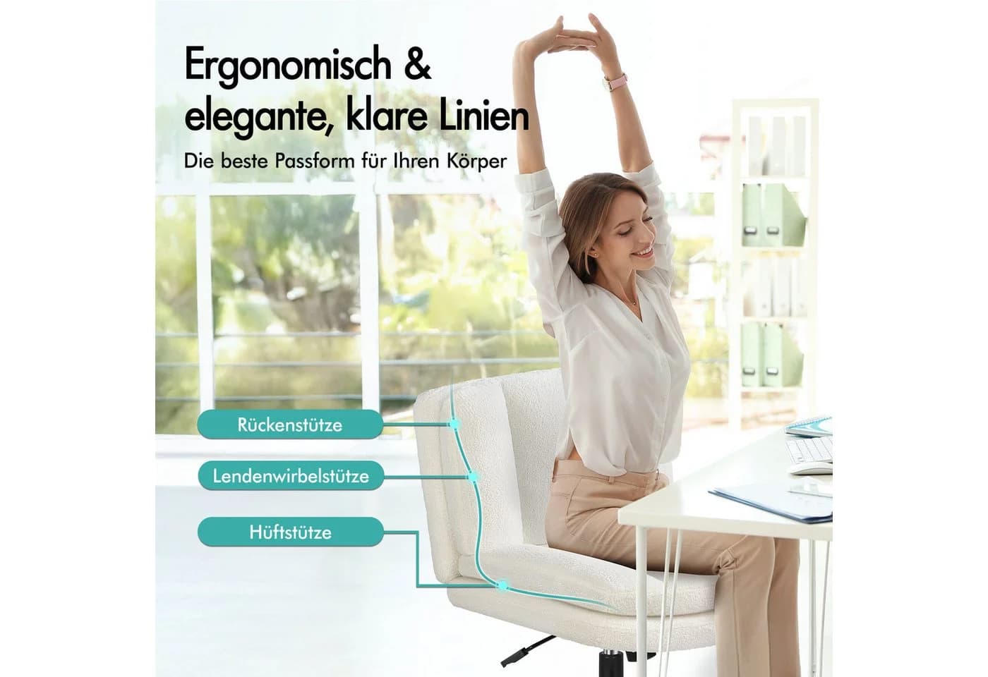 ALFORDSON Bürostuhl ohne Armlehnen Leinen Schwarz/Rosa/Weiß - Bild 5