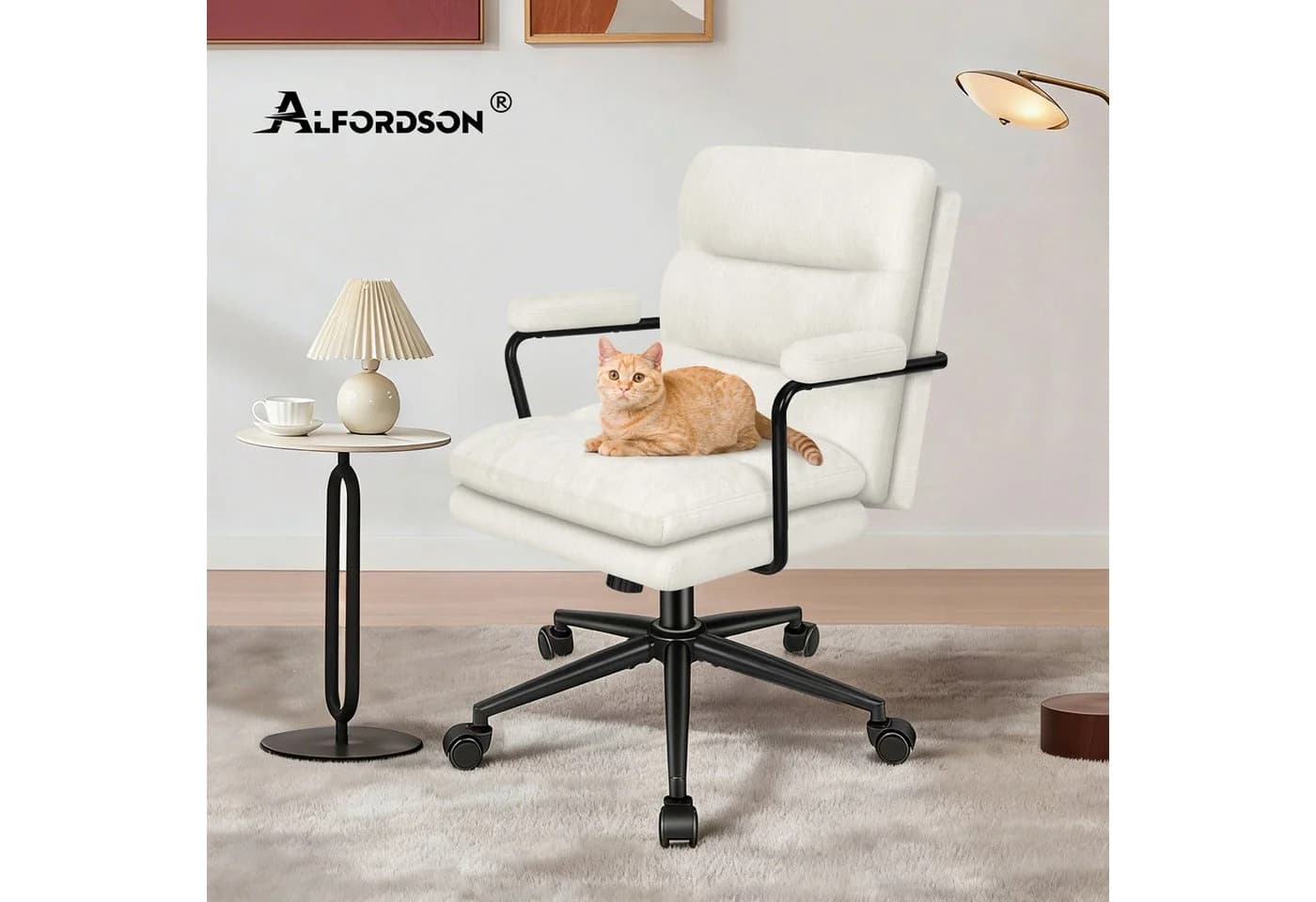 ALFORDSON Bürostuhl ergonomisch Chenille Lendenstütze Beige - Bild 3