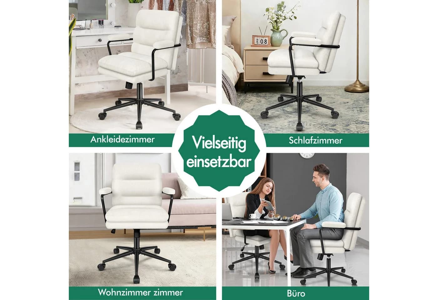 ALFORDSON Bürostuhl ergonomisch Chenille Lendenstütze Beige - Bild 4