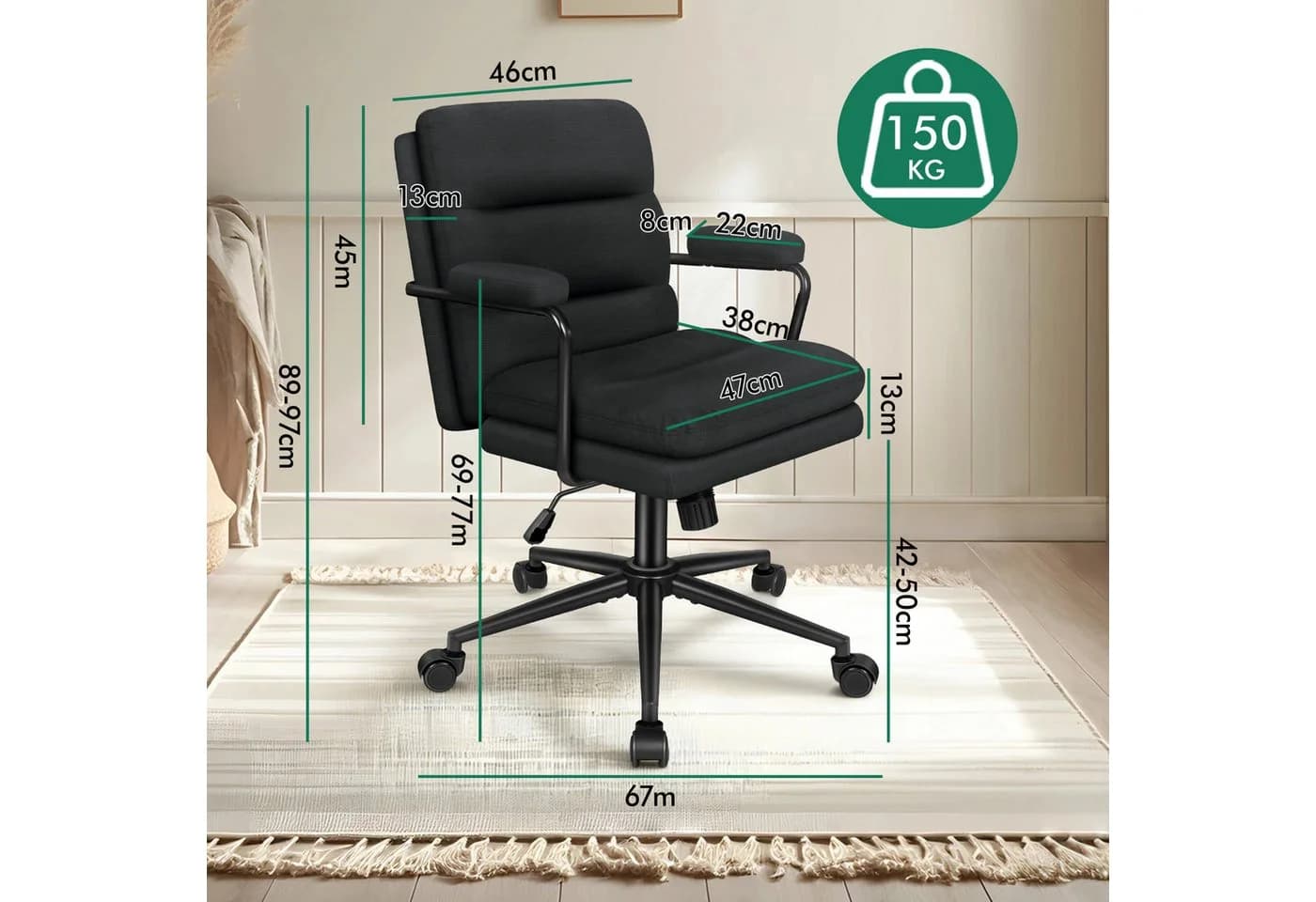 ALFORDSON Bürostuhl ergonomisch mit Lendenstütze Chenille
