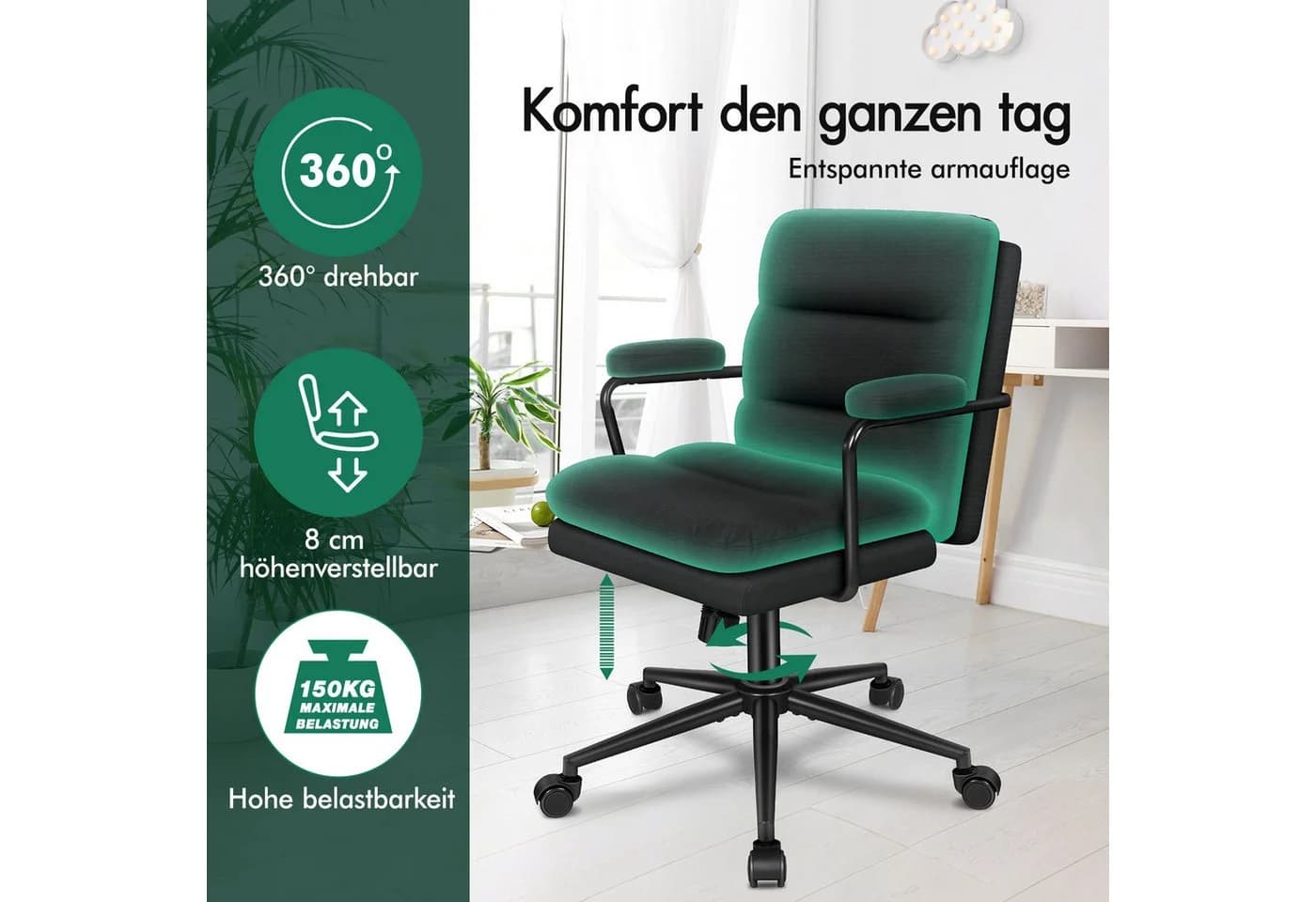 ALFORDSON Bürostuhl ergonomisch mit Lendenstütze Chenille - Bild 5