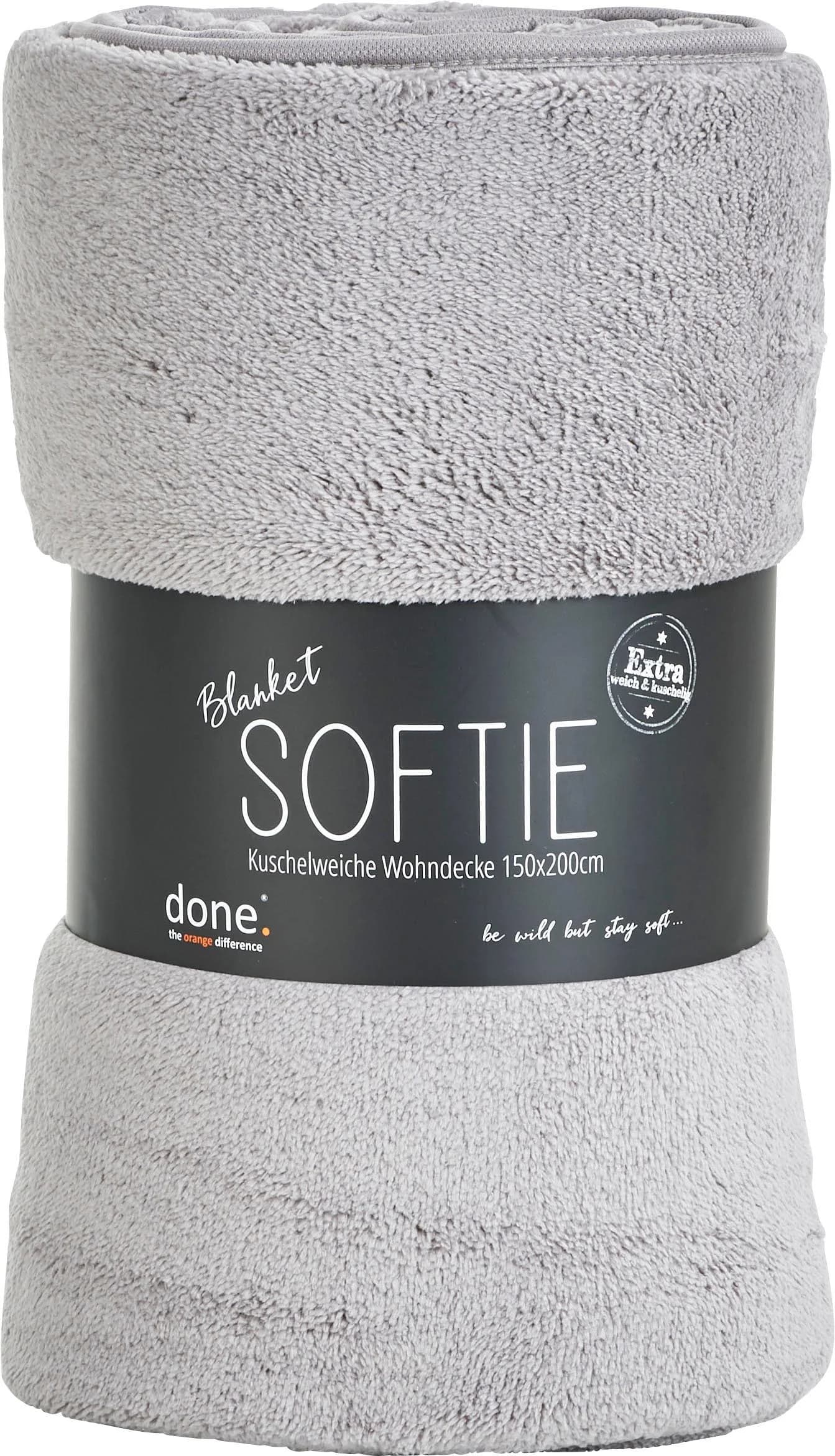 DONE. Softie Wohndecke Grau Teddy-Stoff 150x200cm
