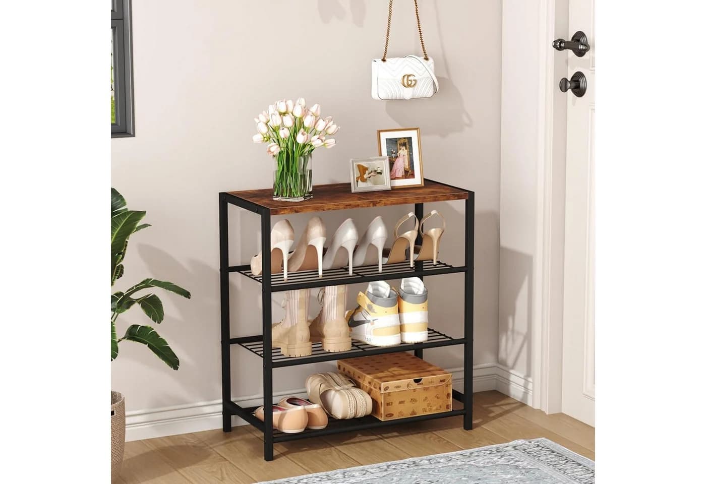 Refined Living Schuhregal Industrial Design 4 Ebenen Braun/Schwarz