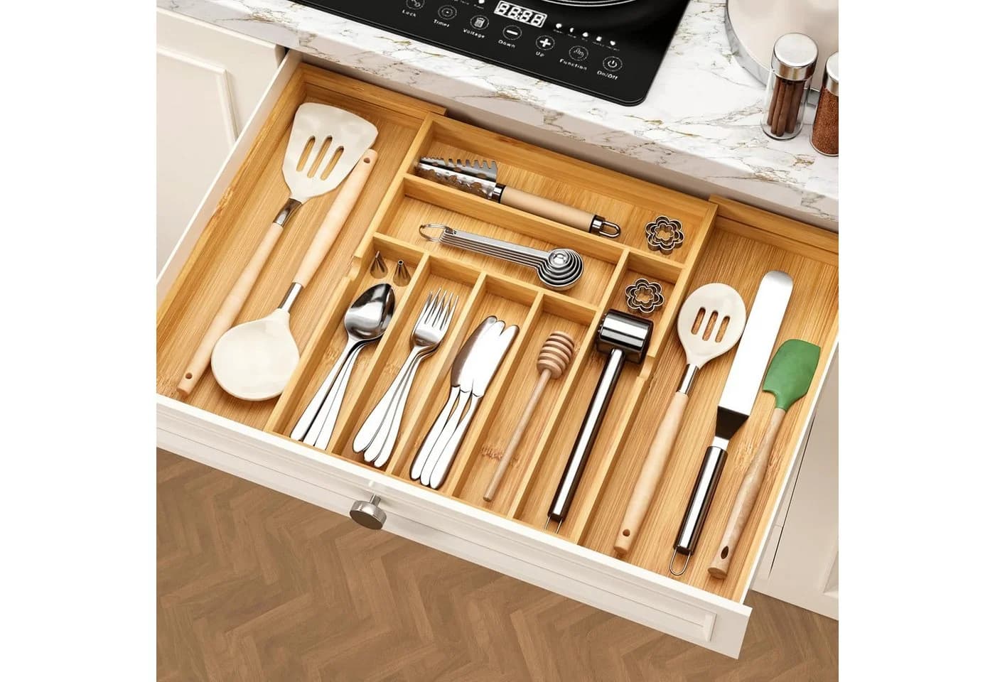 Refined Living Ausziehbarer Besteckeinsatz Bambus Schubladen Organizer