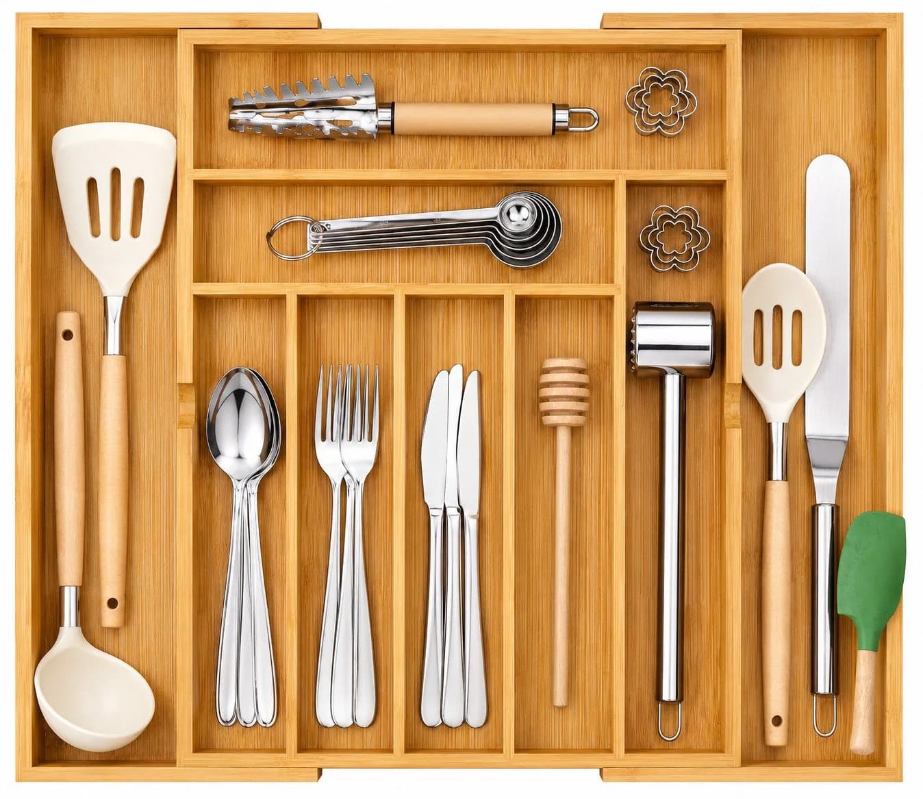 Refined Living Ausziehbarer Besteckeinsatz Bambus Schubladen Organizer - Bild 2