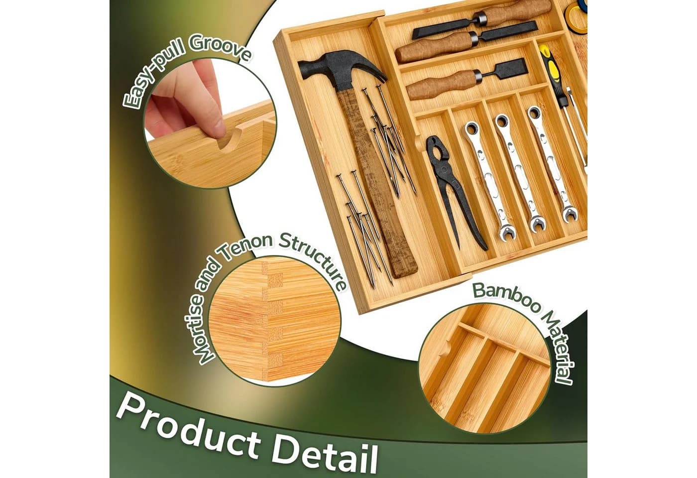 Refined Living Ausziehbarer Besteckeinsatz Bambus Schubladen Organizer - Bild 4