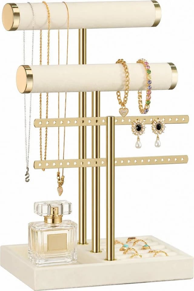 SURFOU Schmuckständer Organizer Beige/Gold 5-in-1 Samt & Metall - Bild 2