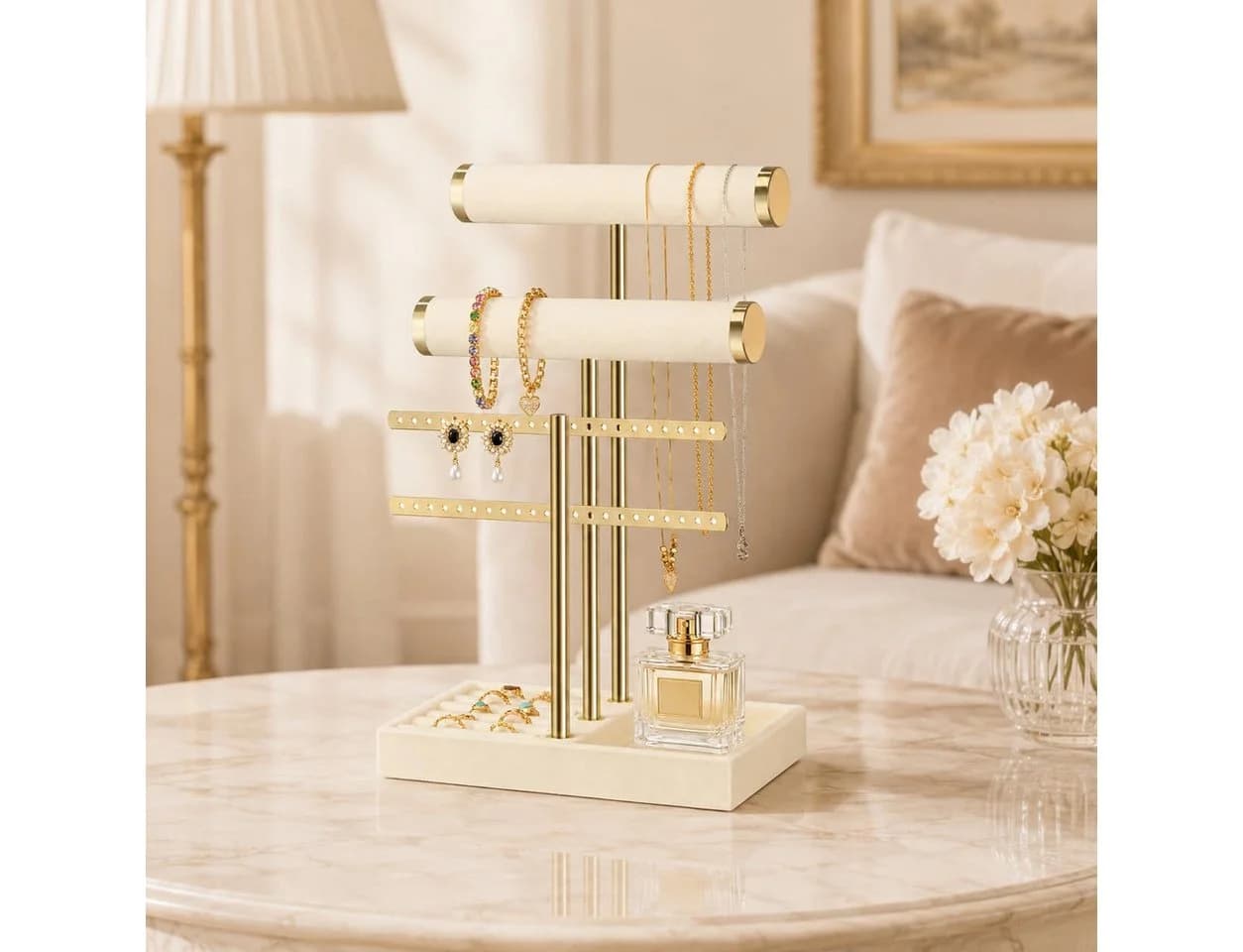 SURFOU Schmuckständer Organizer Beige/Gold 5-in-1 Samt & Metall - Bild 3