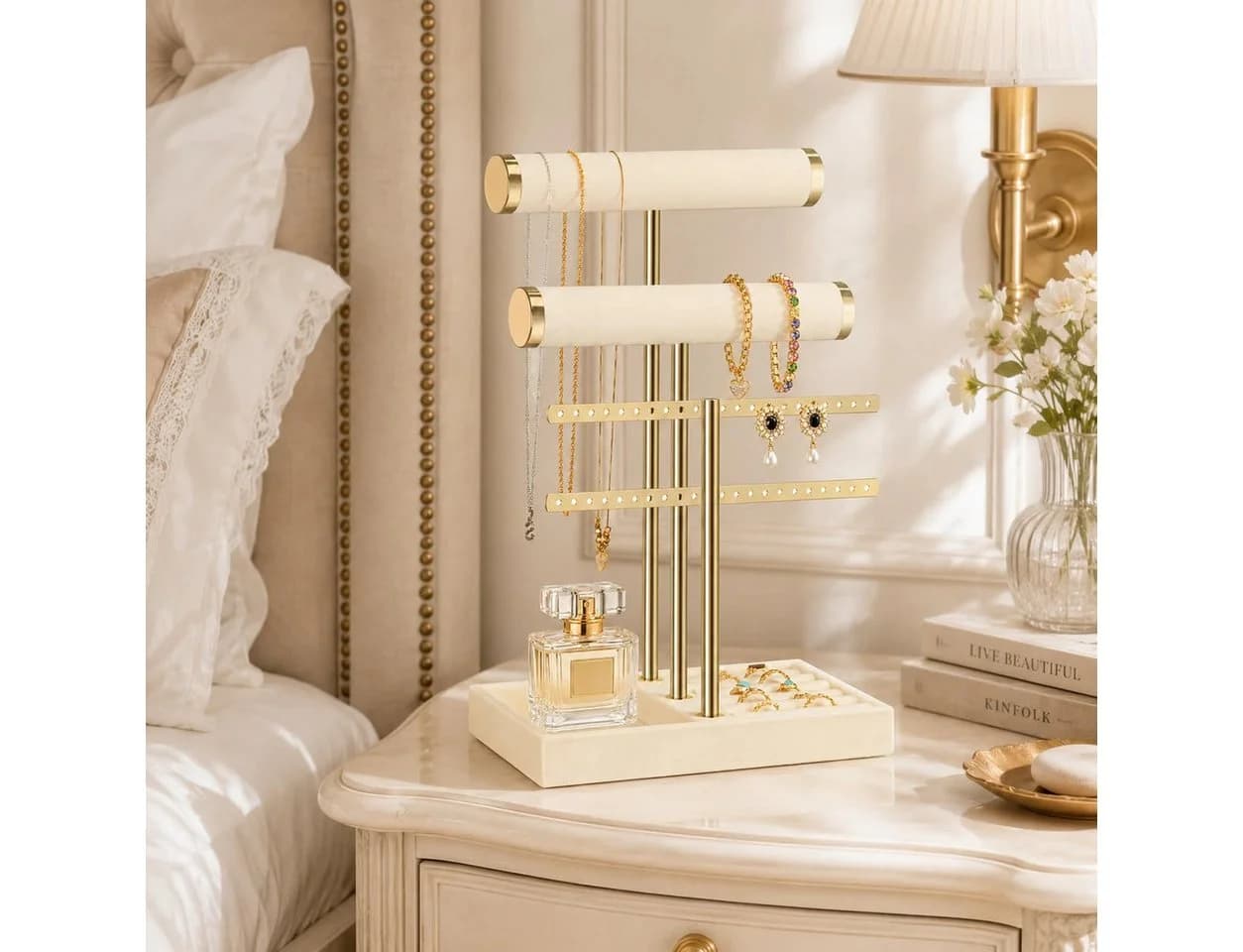 SURFOU Schmuckständer Organizer Beige/Gold 5-in-1 Samt & Metall - Bild 4