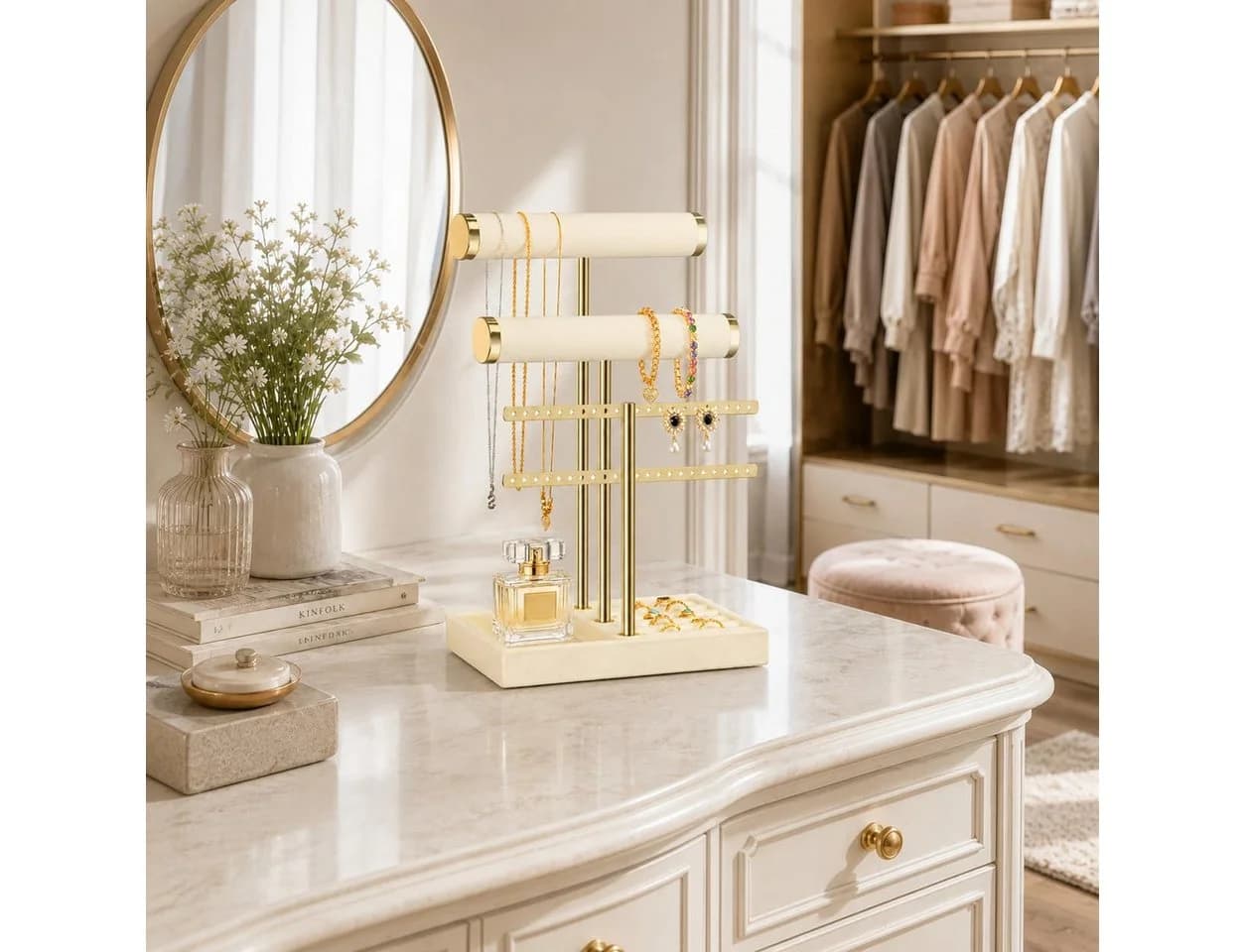 SURFOU Schmuckständer Organizer Beige/Gold 5-in-1 Samt & Metall - Bild 5