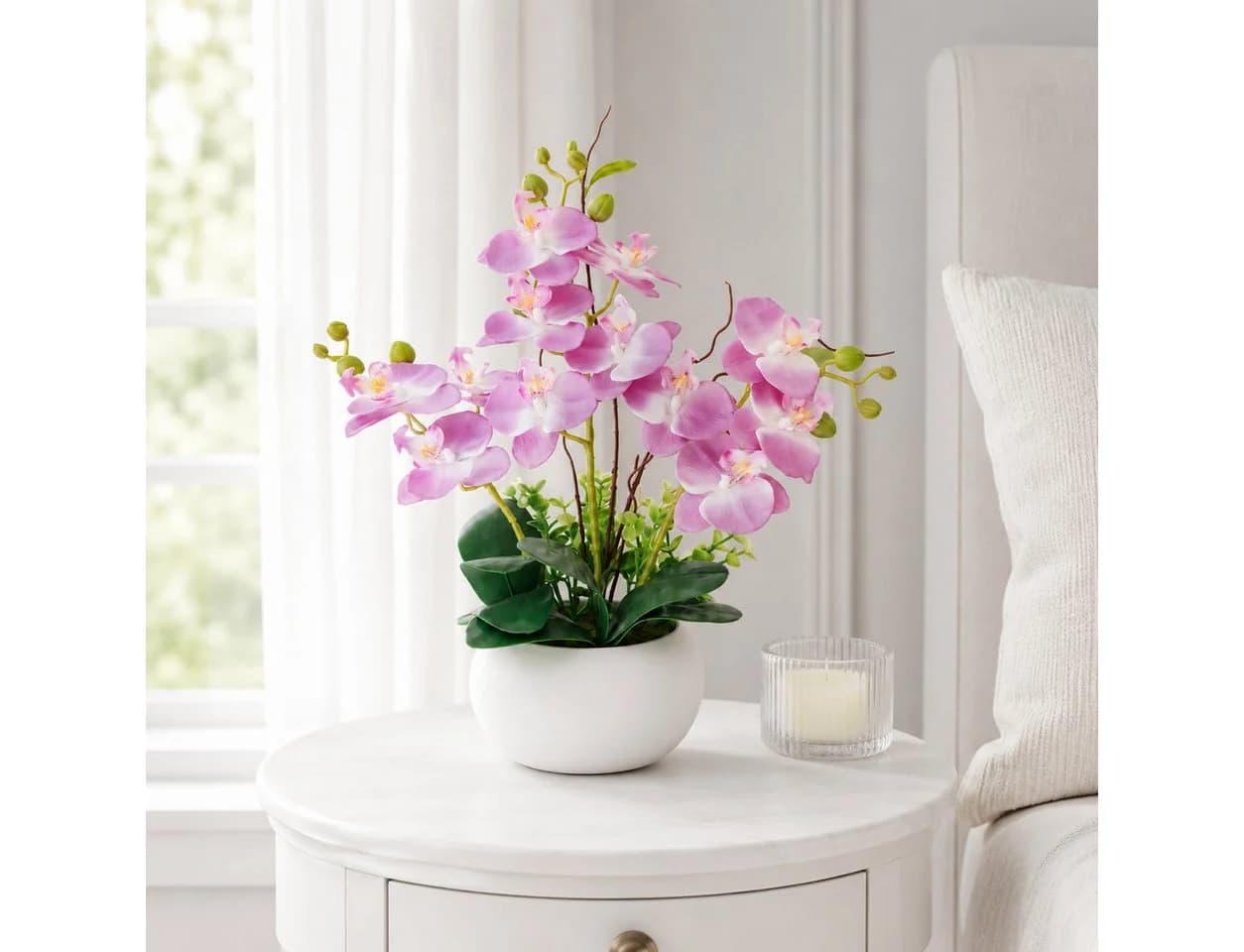 SURFOU Künstliche Orchidee im Topf Lila Phalaenopsis mit Keramiktopf