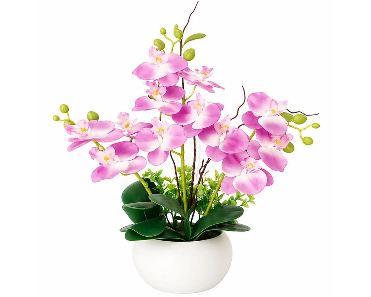 SURFOU Künstliche Orchidee im Topf Lila Phalaenopsis mit Keramiktopf - Bild 2