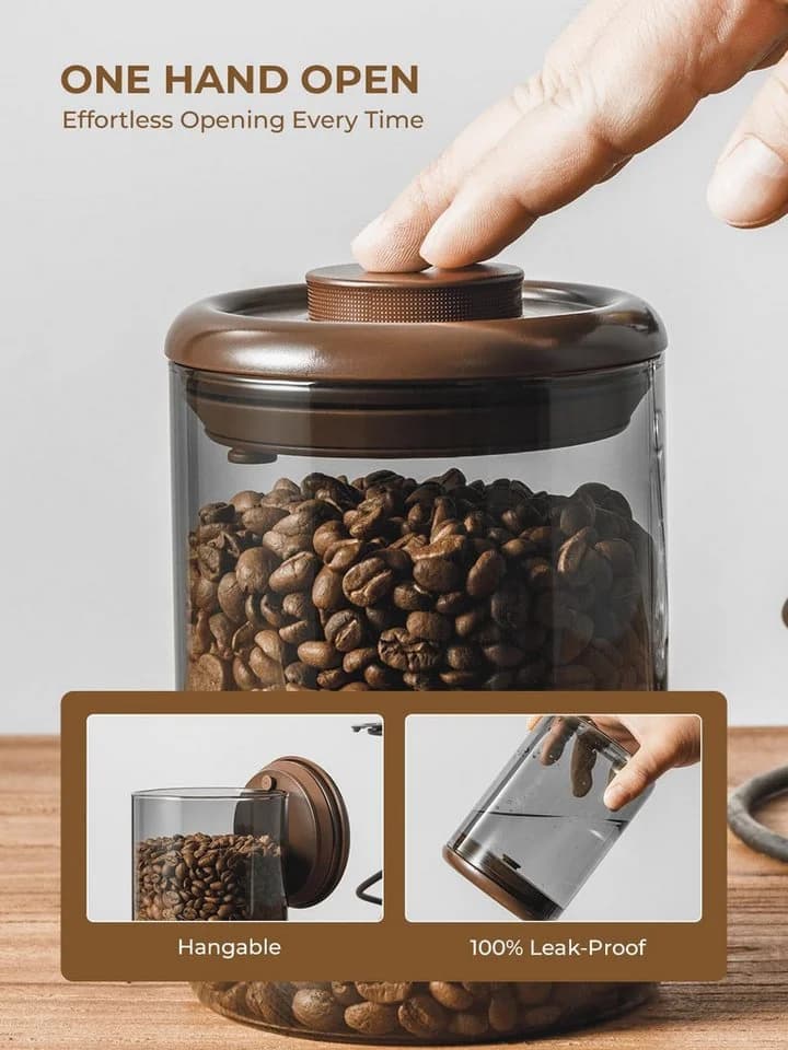 SURFOU Kaffeedose Glas 900ml Luftdicht mit CO₂-Ventil Braun