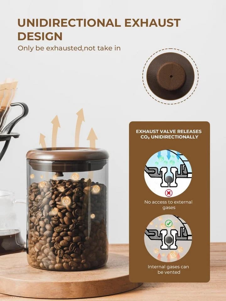SURFOU Kaffeedose Glas 900ml Luftdicht mit CO₂-Ventil Braun - Bild 3