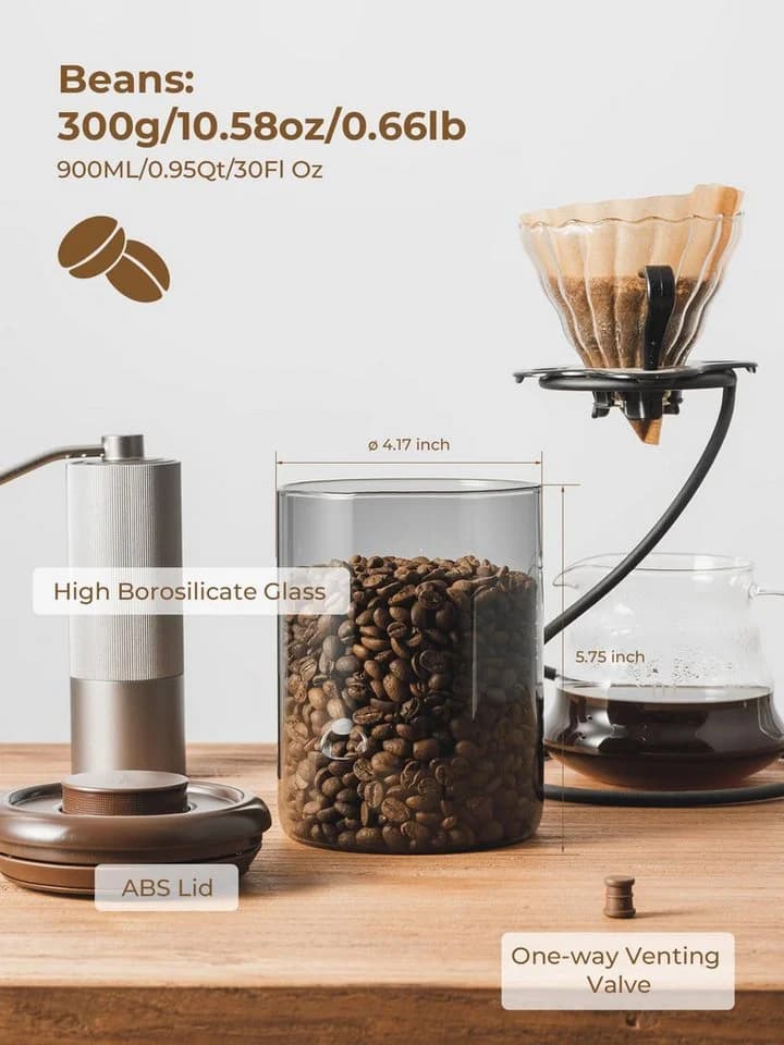 SURFOU Kaffeedose Glas 900ml Luftdicht mit CO₂-Ventil Braun - Bild 5