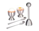 SURFOU Eierköpfer Set 5-tlg. Edelstahl Silber mit Eierbechern & Löffeln Bild 2