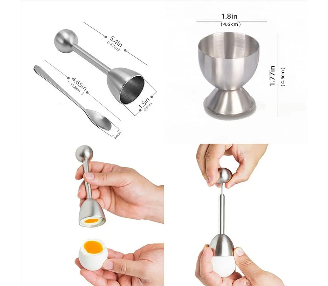 SURFOU Eierköpfer Set 5-tlg. Edelstahl Silber mit Eierbechern & Löffeln - Bild 4