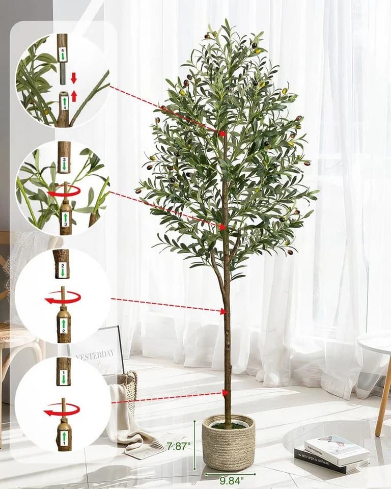 SURFOU Künstlicher Olivenbaum 180 cm mit Topf und Korb
