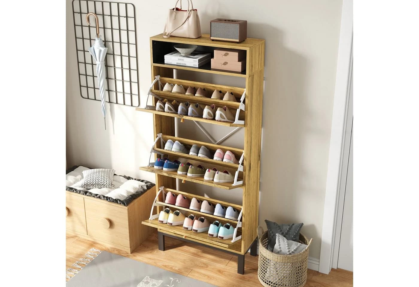 Refined Living Schuhschrank hoch schmal mit 3 Klappen und offenen Fächern - Bild 3
