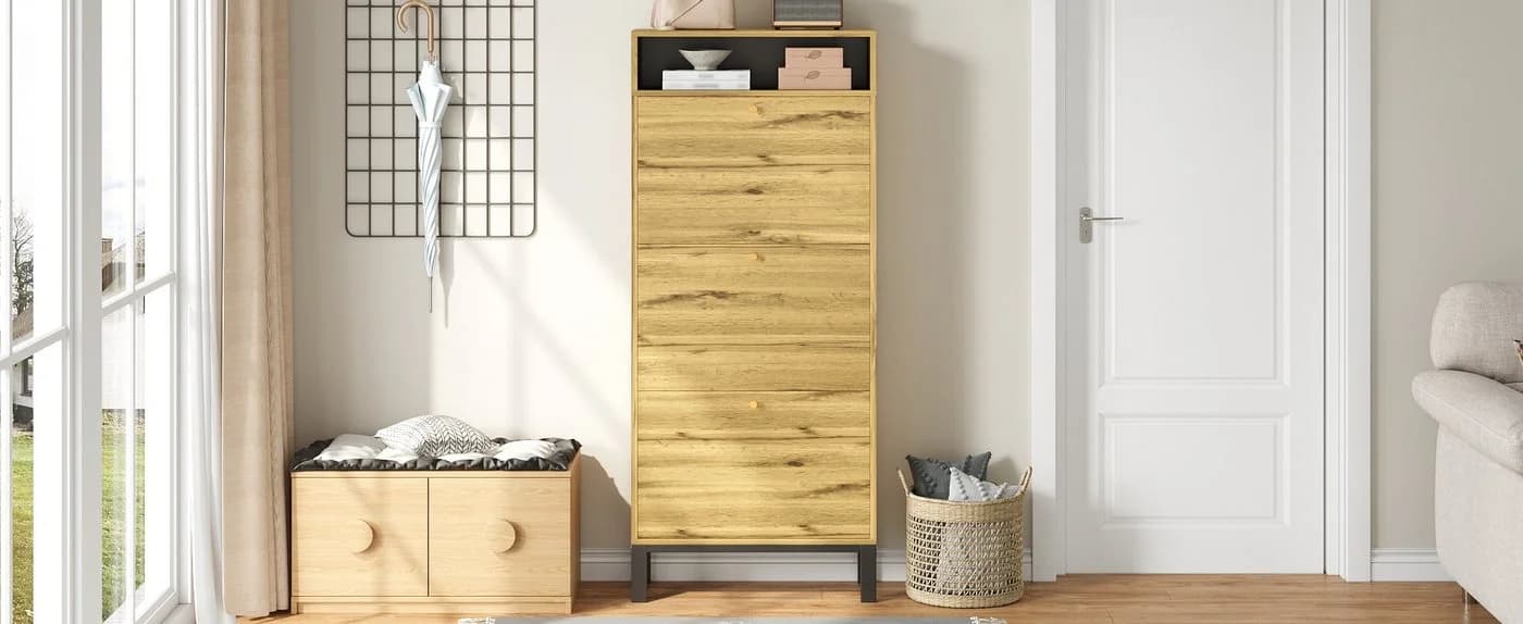 Refined Living Schuhschrank hoch schmal mit 3 Klappen und offenen Fächern - Bild 4