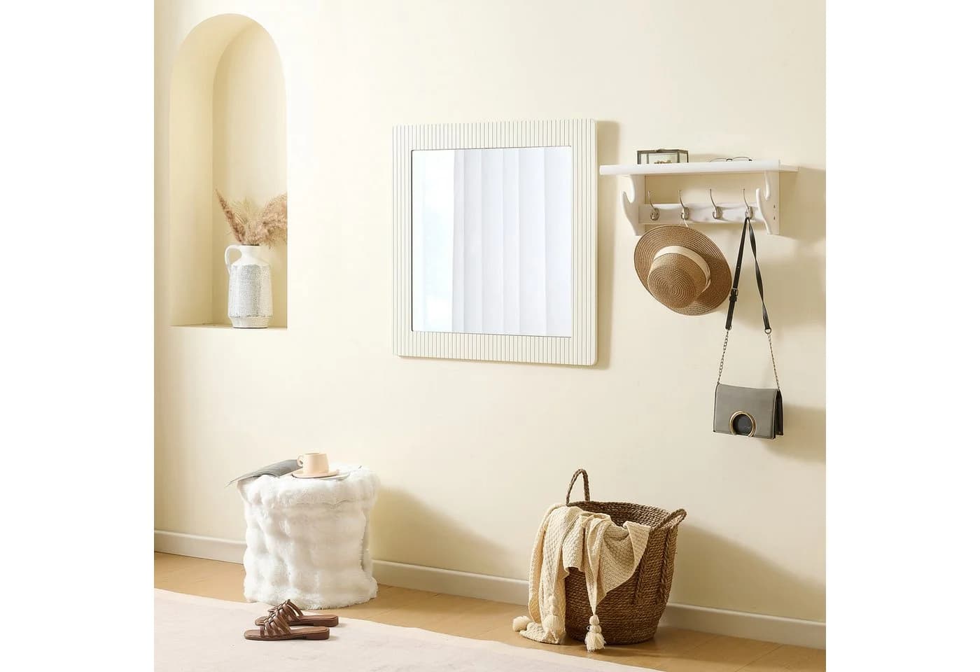 Refined Living Wandspiegel 80x80 cm Weiß Holzoptik