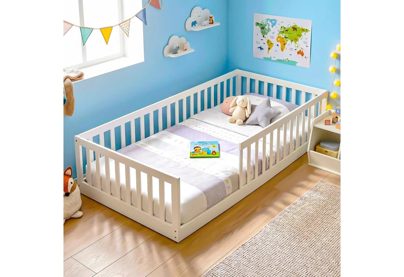 oyajia Kinderbett Bodenbett mit Rausfallschutz aus Kiefernholz - Bild 2