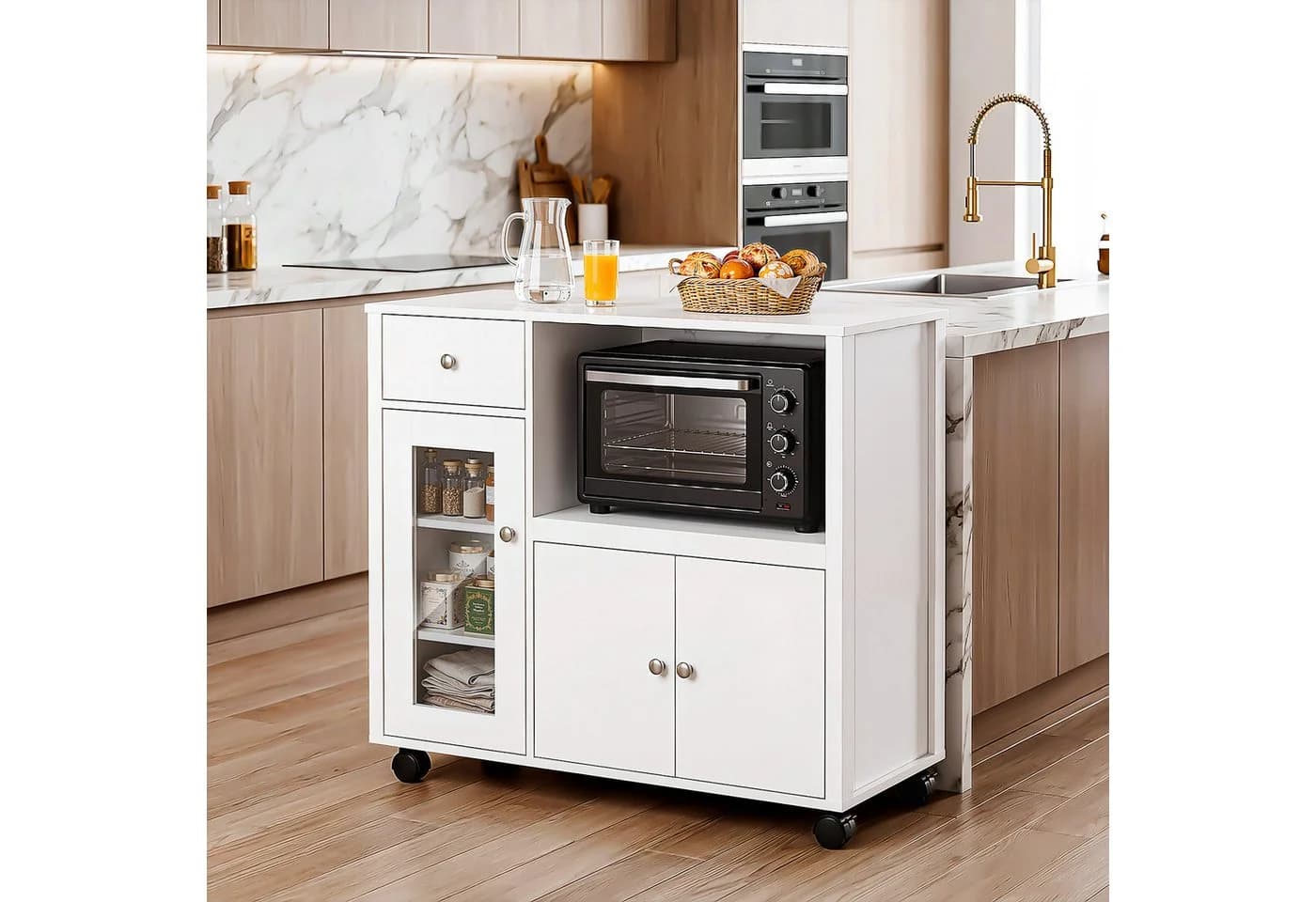 oyajia Sideboard Aufbewahrungsschrank Weiß mit Rollen - Bild 2