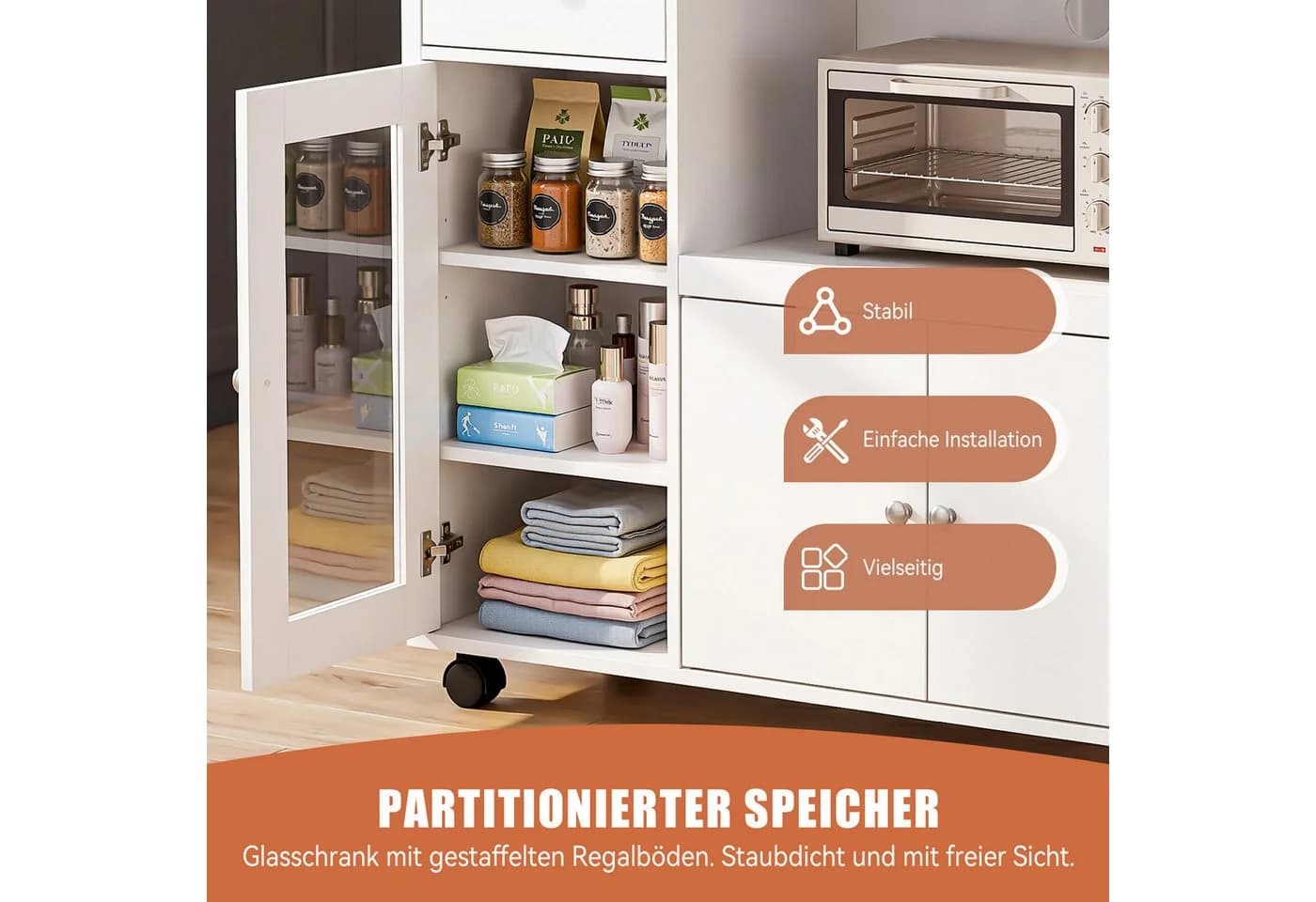 oyajia Sideboard Aufbewahrungsschrank Weiß mit Rollen - Bild 4